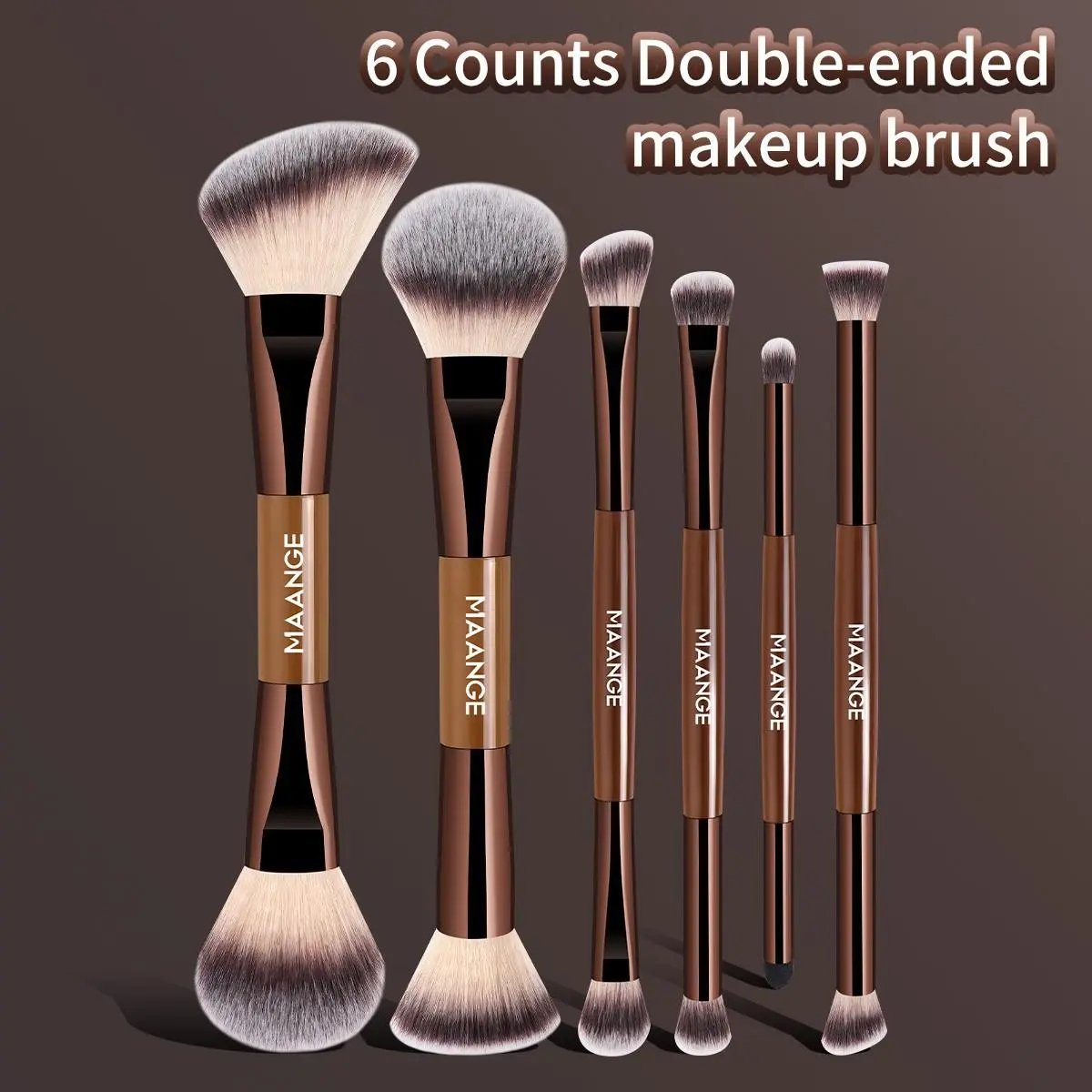 Maange 6-Piece Dual-Ended Makeup Brush Set, Foundation Brush, Blush Brush, Loose Powder Brush, Eyeshadow Brush, Ideal for Beginners