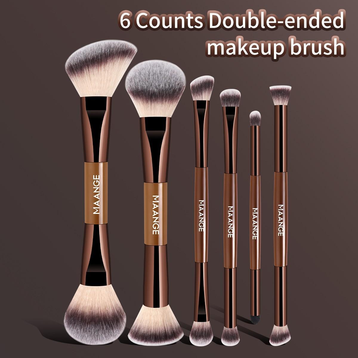 Maange 6-Piece Dual-Ended Makeup Brush Set, Foundation Brush, Blush Brush, Loose Powder Brush, Eyeshadow Brush, Ideal for Beginners