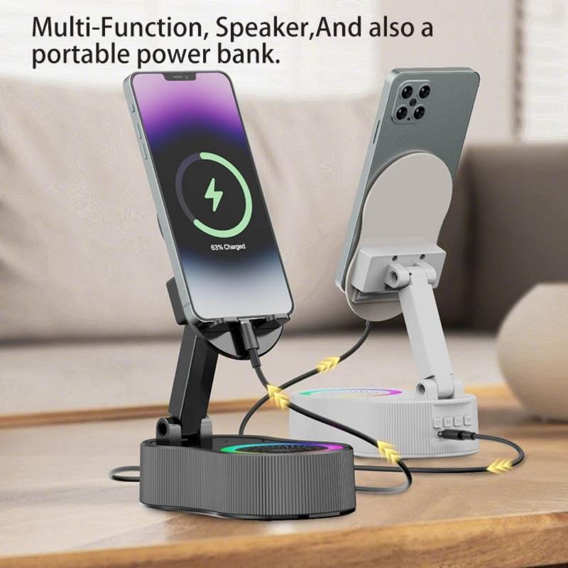 Wireless Induction Audio Bluetooth Speaker 5in1 Phone Holder Emergency Rechargeable 3000mAh with Colorful Ambient Light 300° Foldable for Tablets iPhone Android Stereo Charging Compact Device Adjustable Aesthetic bluetooth speakers Usb Smartphone Gadget Wireless Induction Audio Bluetooth Speaker 5in1 Phone Holder Emergency Rechargeable 3000mAh with Colorful Ambient Light 300° Foldable for Tablets iPhone Android Stereo Charging Compact Device Adjustable Aesthetic bluetooth speakers Usb Smartphone Gadget