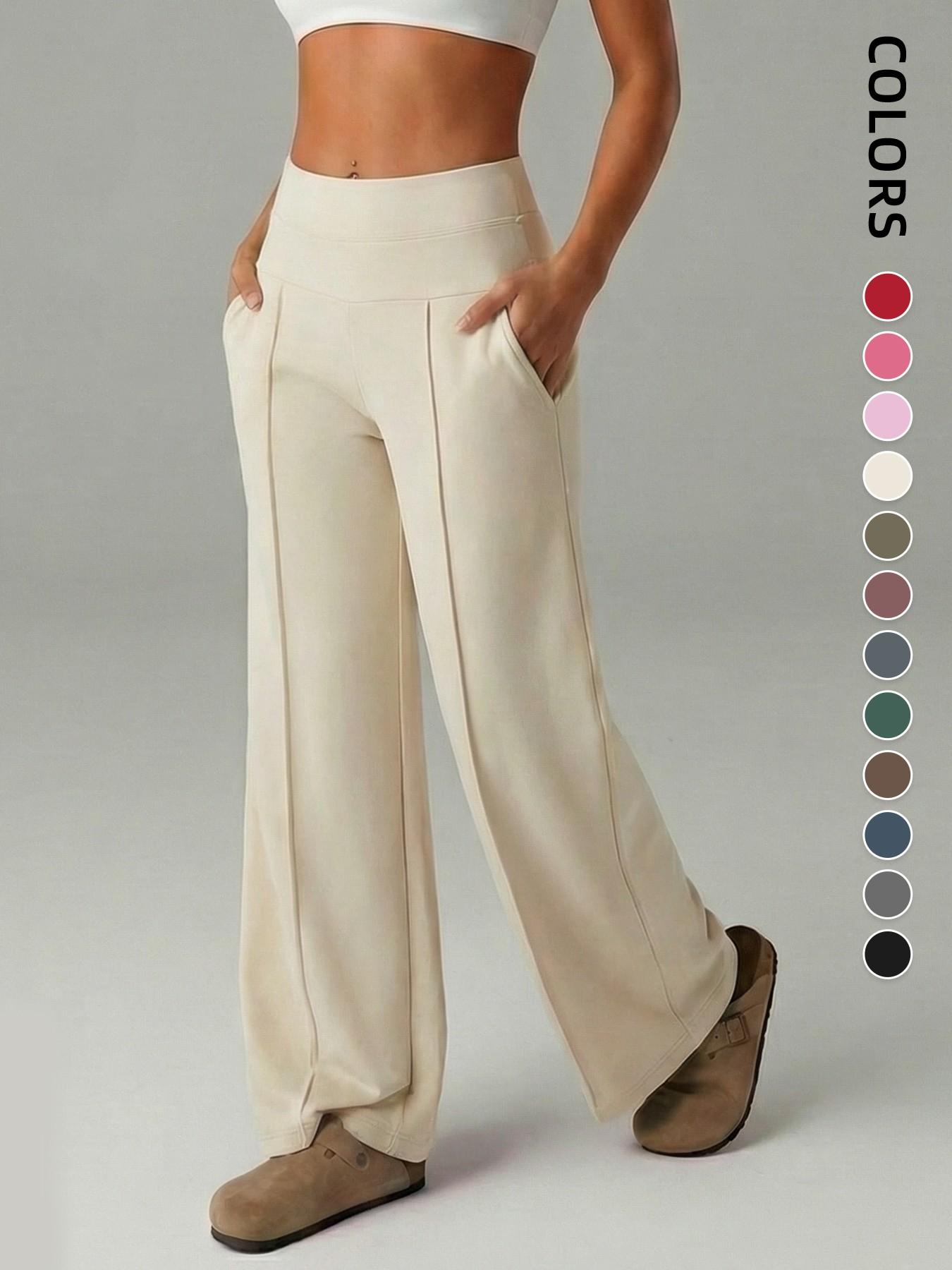 Women's Plain Loose Straight Leg Pants, Wide Leg High Waist Sporty Casual Sweatpants with Pockets, Comfortable Daily Wear Casual Comfy Sporty, Fitness Sports Pants [Fits Small - Size Up Recommended]