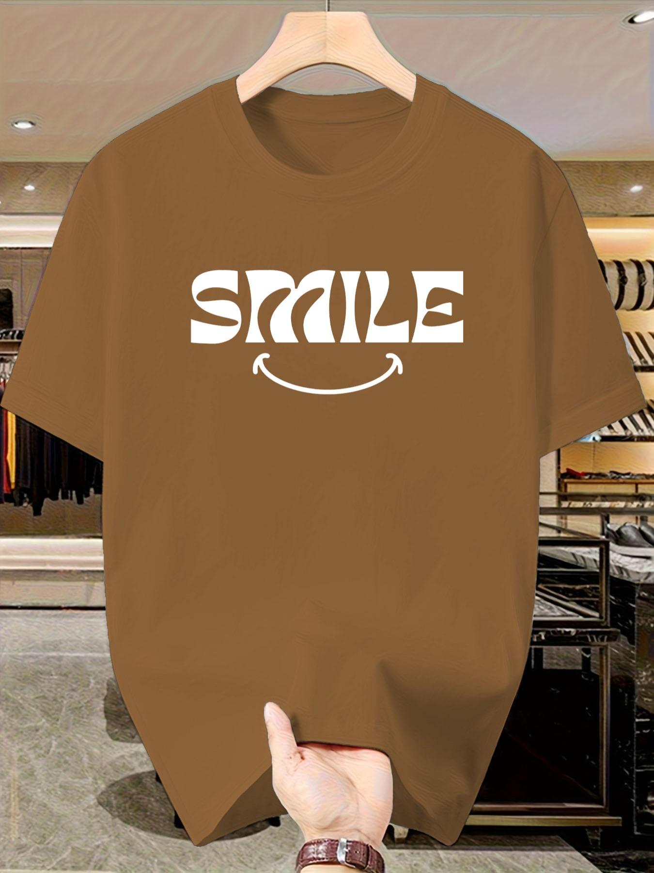 Men's Casual Smile Print T-Shirt, Short Sleeve Slim-Fit Top, Y2K Street Style, Trendy Graphic Tee for Daily Wear