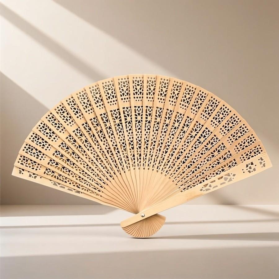 1PC Fashion Wooden Folding Fan – Hollow Carved Bamboo Hand Fan, Bohemian Style, Lightweight Portable Photography Prop, Perfect Graduation Gift for Women & Home Decor Accessory