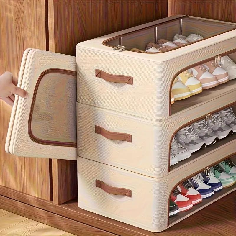 New Stackable Shoe Box with High Lid, Easy Access, Multi-Functional Bed Storage, Perfect for Home Dorm School Use, Organizer Box