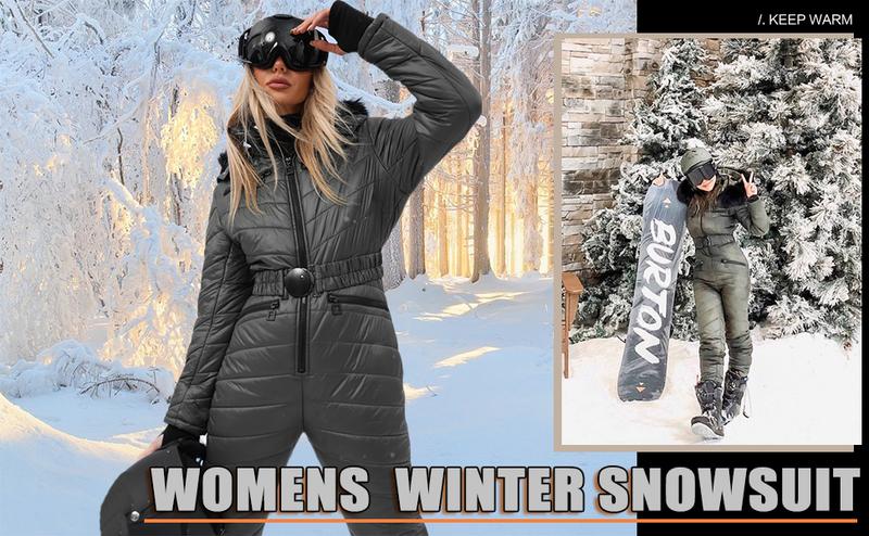 FMEYOA Womens Onesie Ski Suit Winter Outdoor Sports Waterproof Snowsuit Jumpsuits Jacket