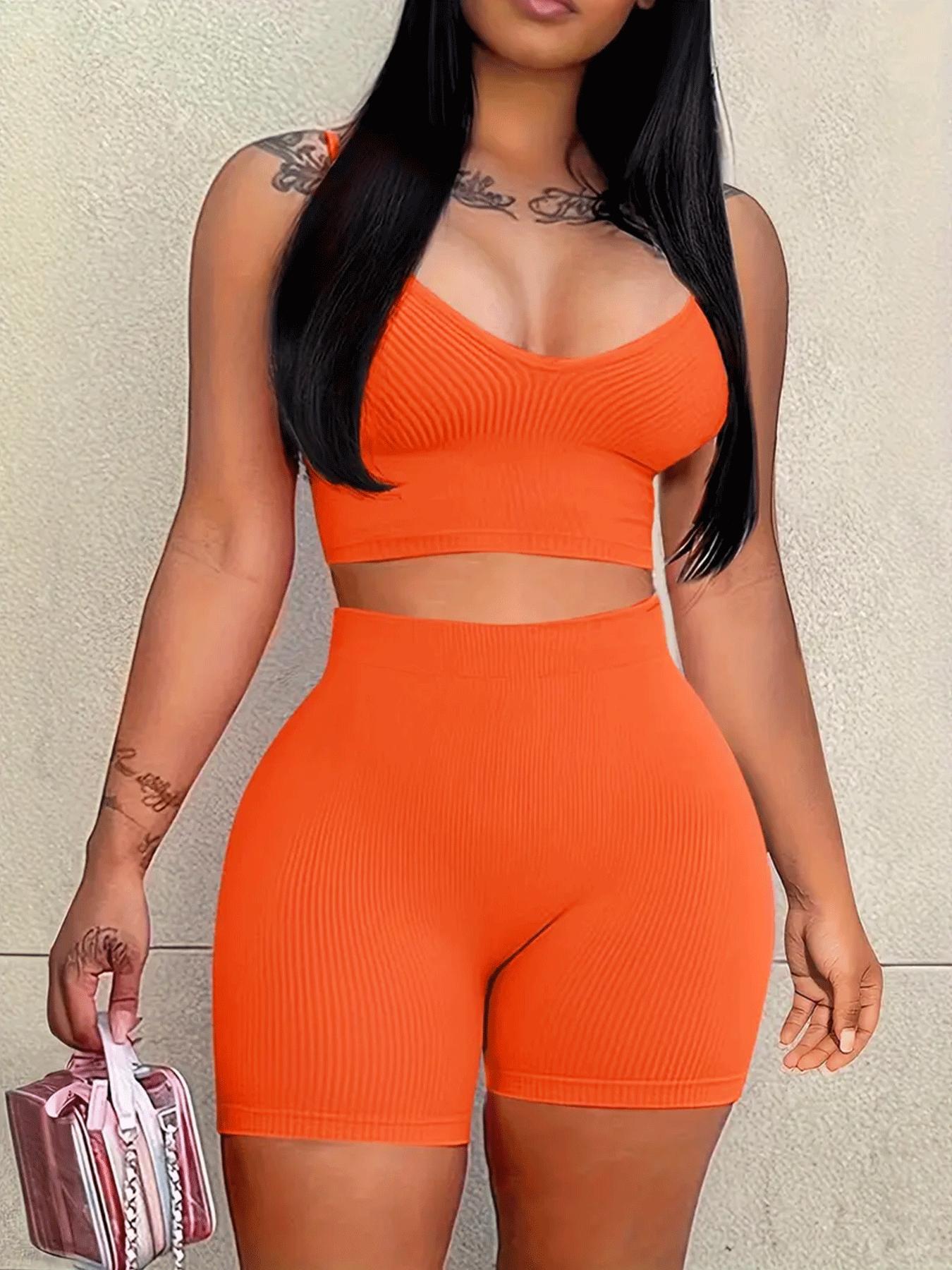 Casual set: best-selling women’s summer tank top and shorts two-piece with hip-lifting and tummy control; women’s summer clothing