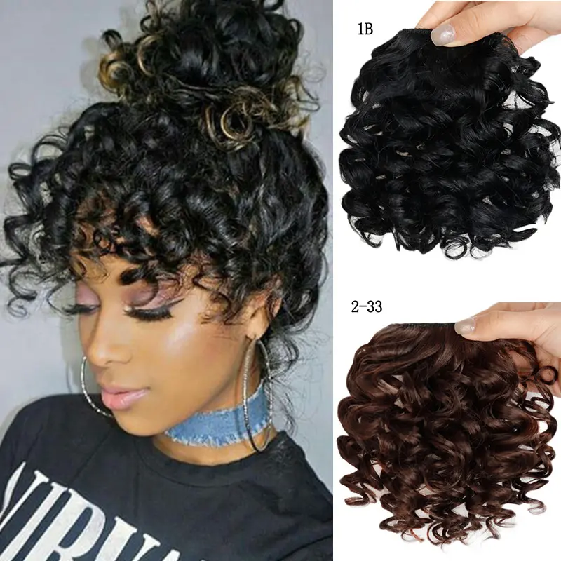 Synthetic Curly Short Air Bangs Wig - Small-Volume Bang-Style Hairpiece for African Hair Textures