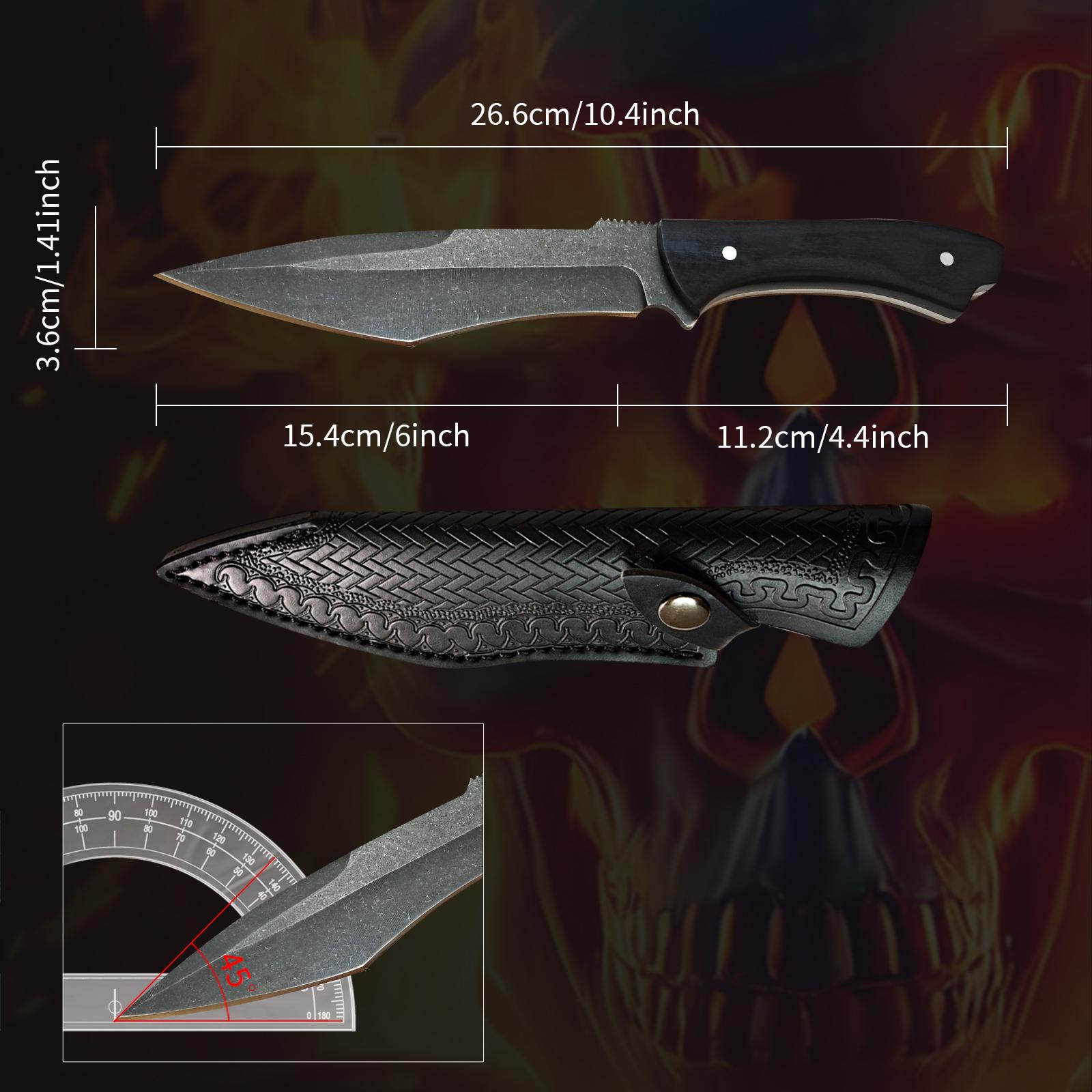 High-carbon steel knife A meat cleaver for professional .fruit cutting， It has a fixed blade and comes with a  sheath. The blade surface is stone-washed, making it sturdy and durable. The handle is comfortable and ergonomically designed, fathersdaygifts