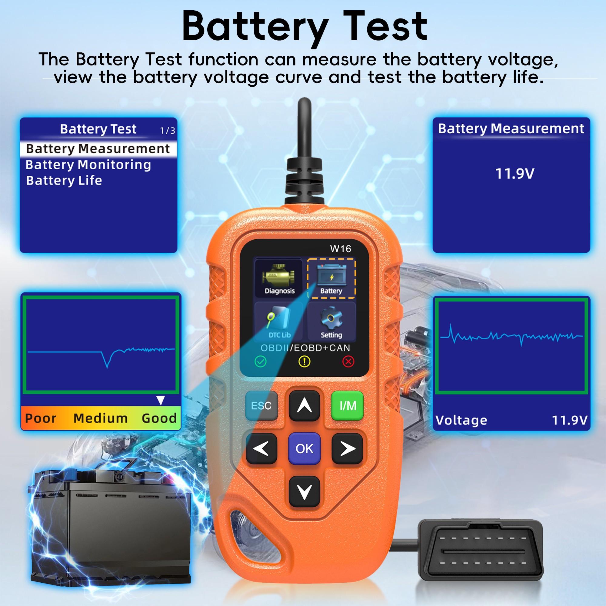 Obd2 Scanner Diagnostic Code Reader, Car Voltage Tester Engine Fault Scan Tool, Charging Test Diagnostics, Model Xinghao V119, No Battery