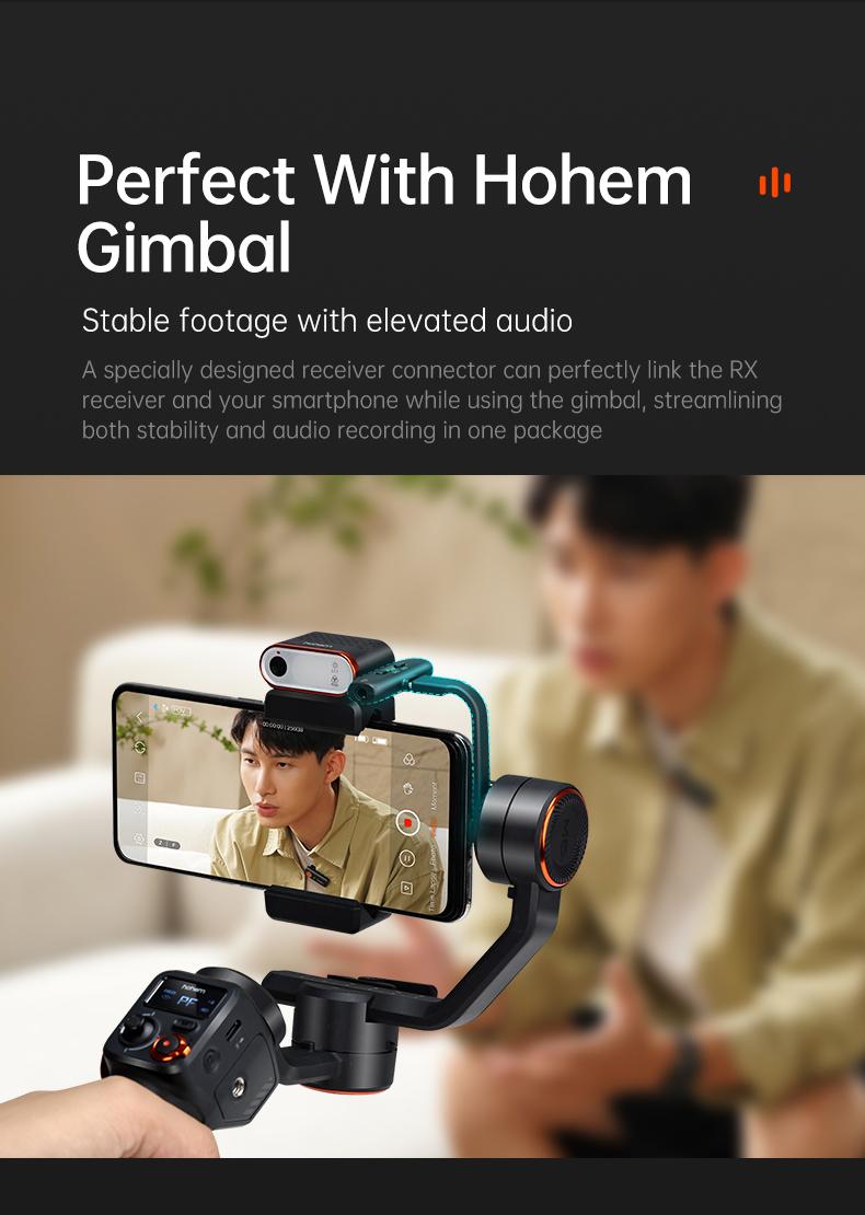 hohem MIC-01 Wireless Lavalier Microphone, DSP Noise Cancellation, 20-Hours Battery, Wireless Mircophone for Android, PC, Camera, Interview, Vlogs (2 TX + 1 RX + Charging Case),Perfect with hohem iSteady M6/ MT2/ Mobile+/Android/ Iphone 17 series