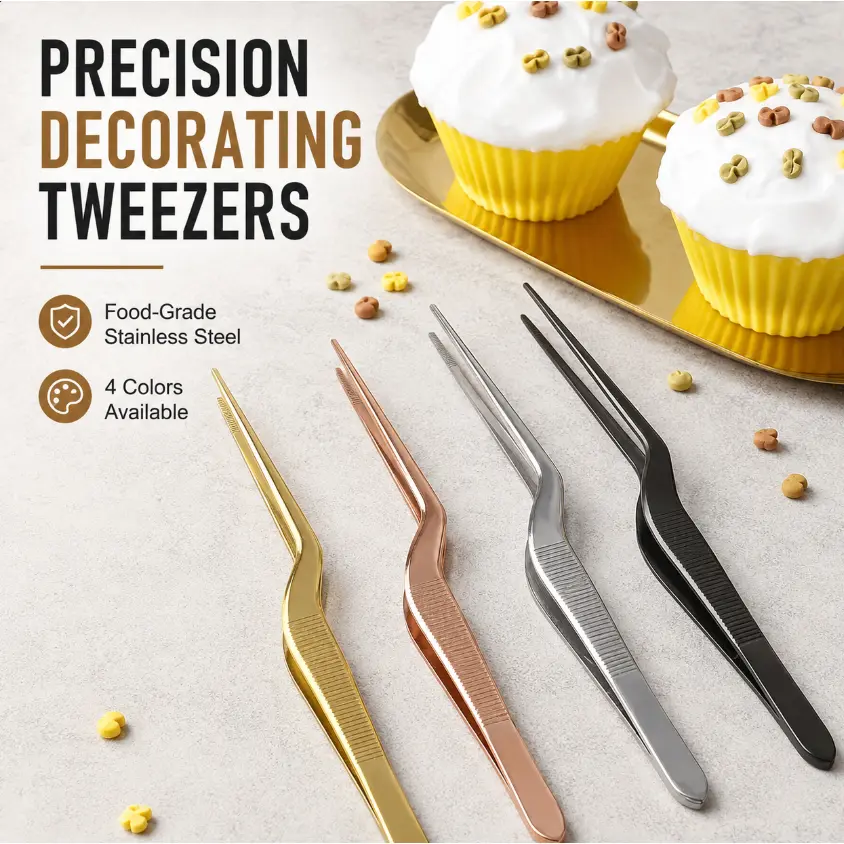 Cooking specific elbow tweezers, stainless steel tray tweezers, cold dish shaping tweezers, kitchen and restaurant pastry tray decoration tools, Kitchen Utensils Gadgets, Kitchen Accessories