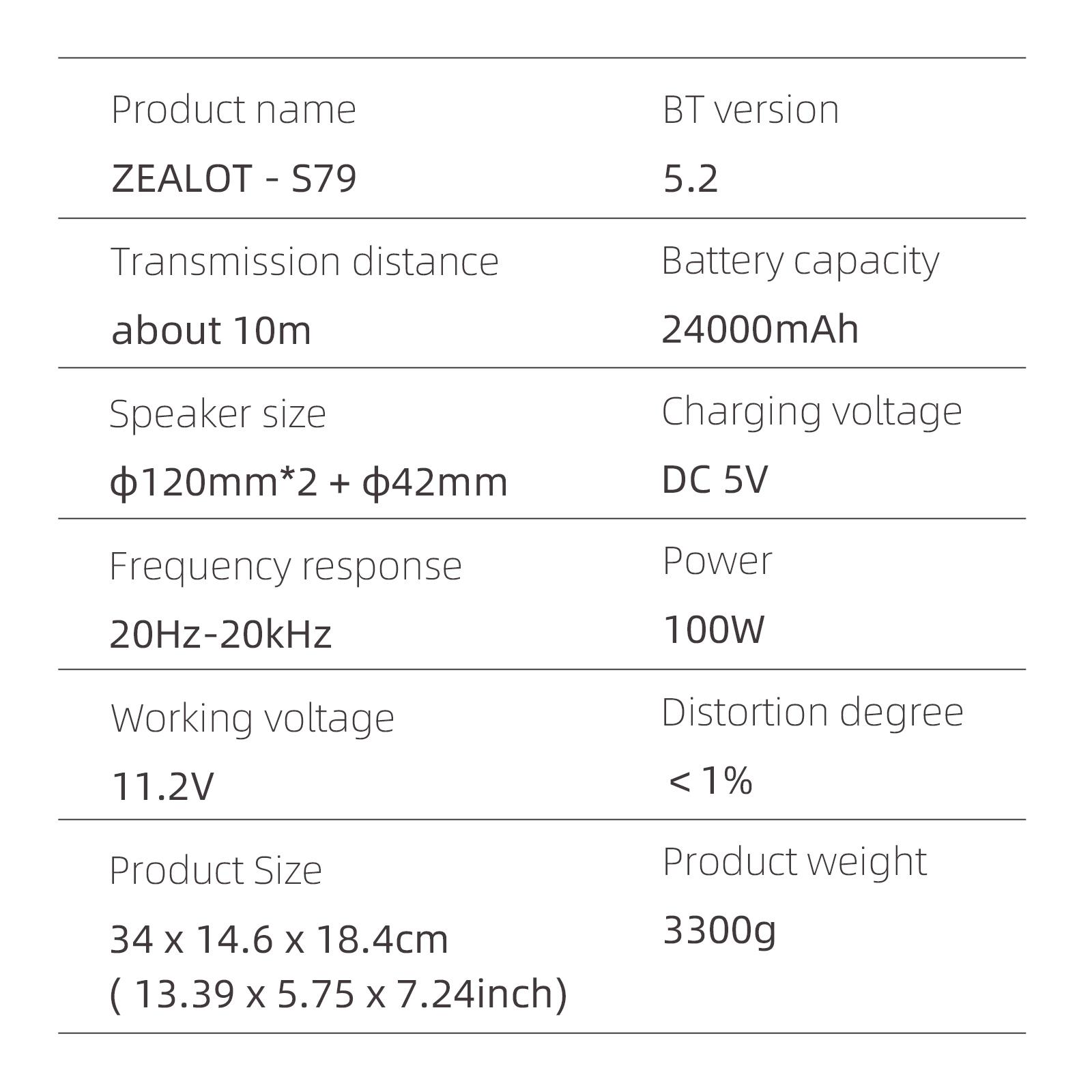 ZEALOT Fitness & Outdoor Bluetooth Speaker, 100W HIFI Stereo & Deep Bass, IPX7 Waterproof, 24000mAh Battery, RGB Lights, Carry Strap, Power Bank for Gym Yoga Camping Beach