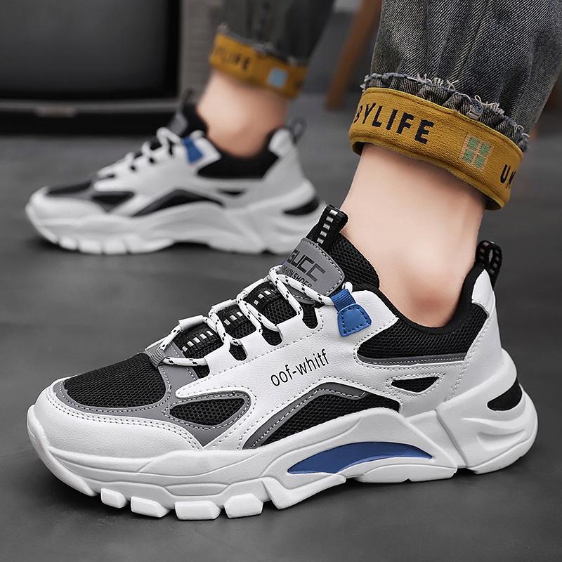 Men's Sporty Colorblock Low Top Lace Up Chunky Sneakers, Casual Comfortable Breathable Platform Sneakers, Fashionable Sneakers for Daily Footwear As Gift