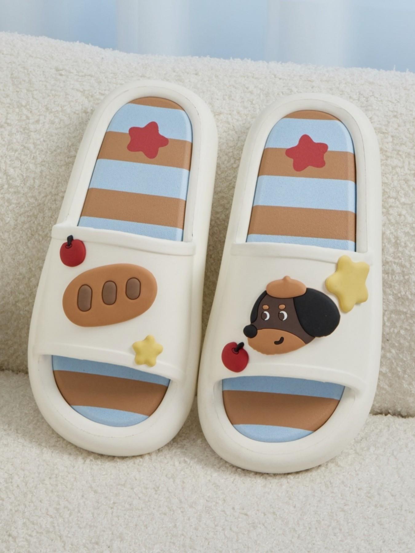 Cute Cartoon Dog Eva Slippers, Colorblock Striped Design, Comfortable Indoor Footwear, Perfect Gift, Multiple Colors Available