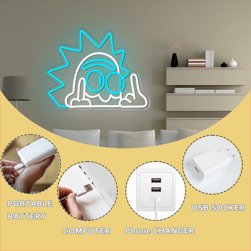 Rick Sanchez Anime Neon Light, USB Powered Dimmable LED Light, Artistic Wall-Mounted Neon Light, Home Decor Light, Perfect Birthday Gift, Neon Light Sign