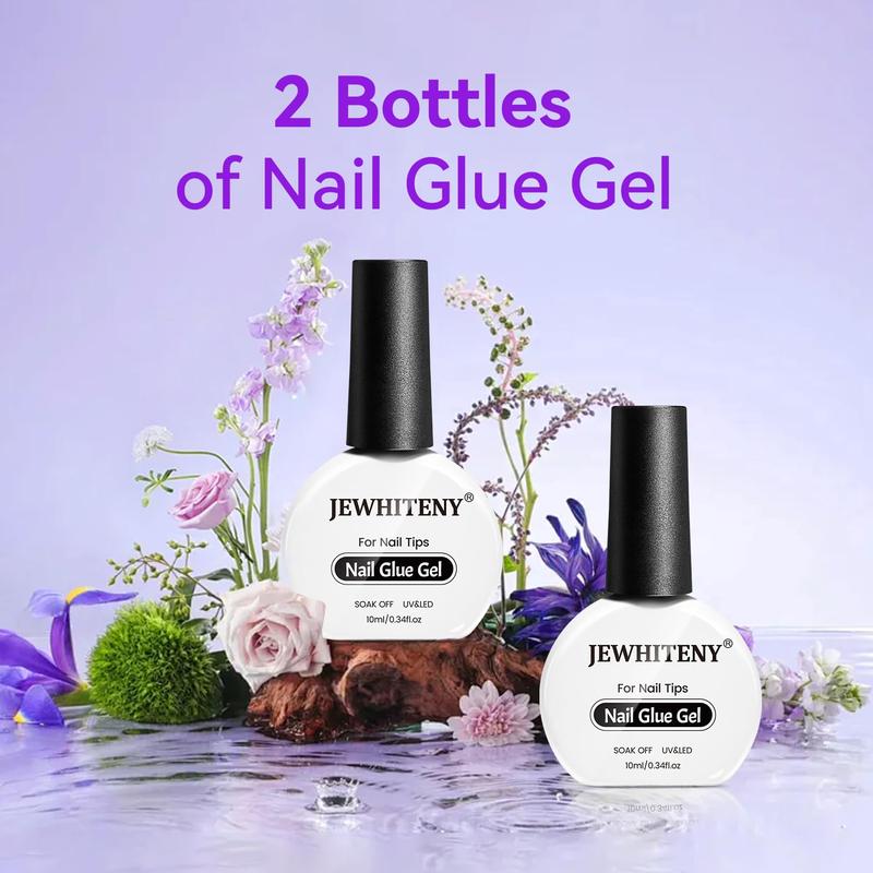 JEWHITENY 2pcs 10ML Nail Glue Gel for Nail Tips Nail Gel Glue for False Nails Tips and Clear Press on Nails Gel Nail Glue Long Lasting Need U V Light Cured