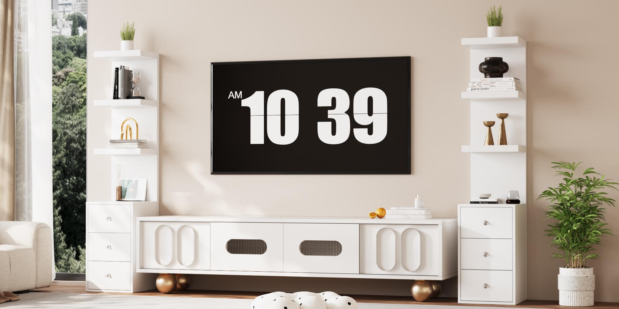 VOWNER 3 Tier Stand Shelf with 3 drawers Modern Beside Table Nightstand with LED Light for Vanity Bedroom