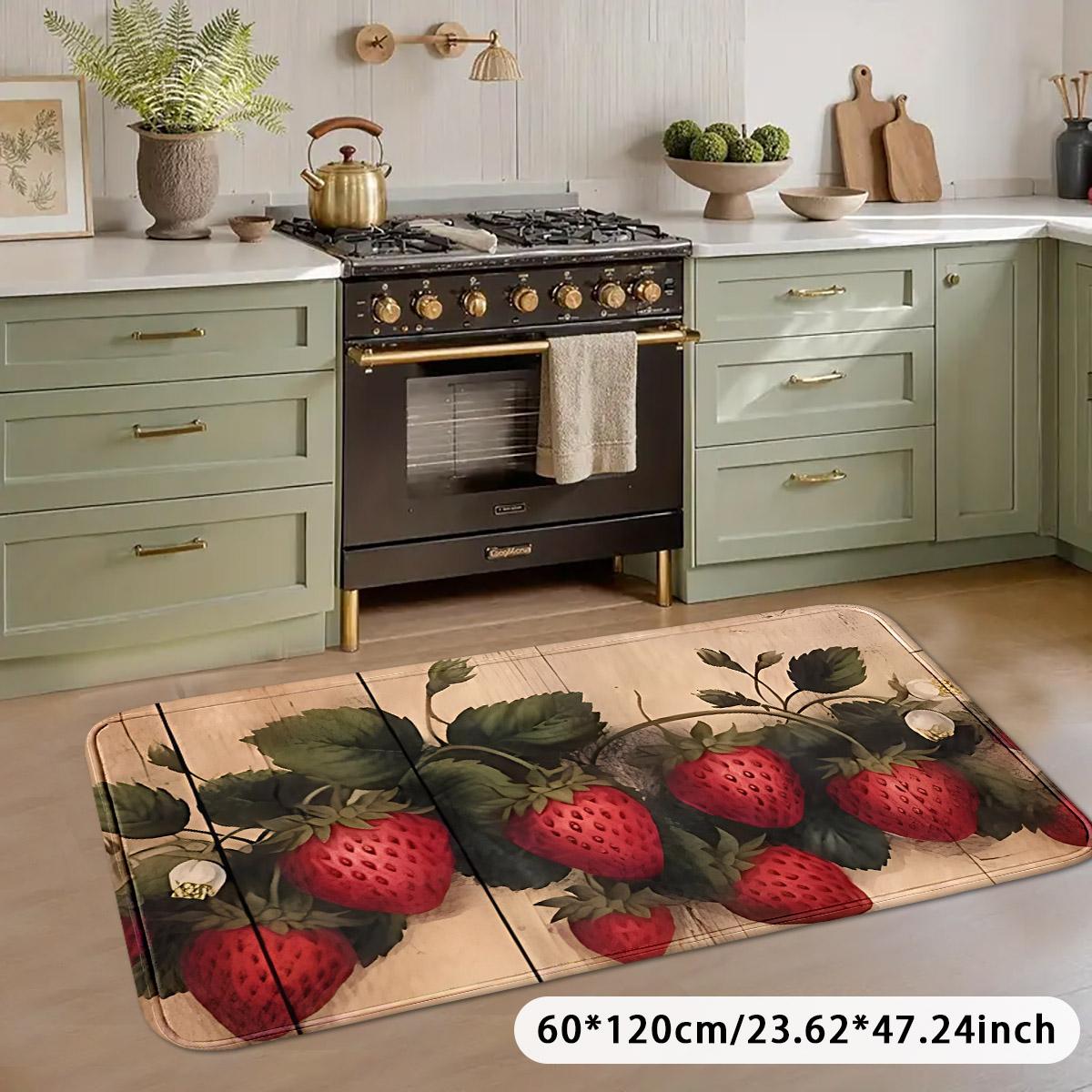 Luxury Wood Style Strawberry Rug, Durable Kitchen Mat, Entry Door Mat, Multi-Sized Welcome Gift, Summer Decor Floor Mat