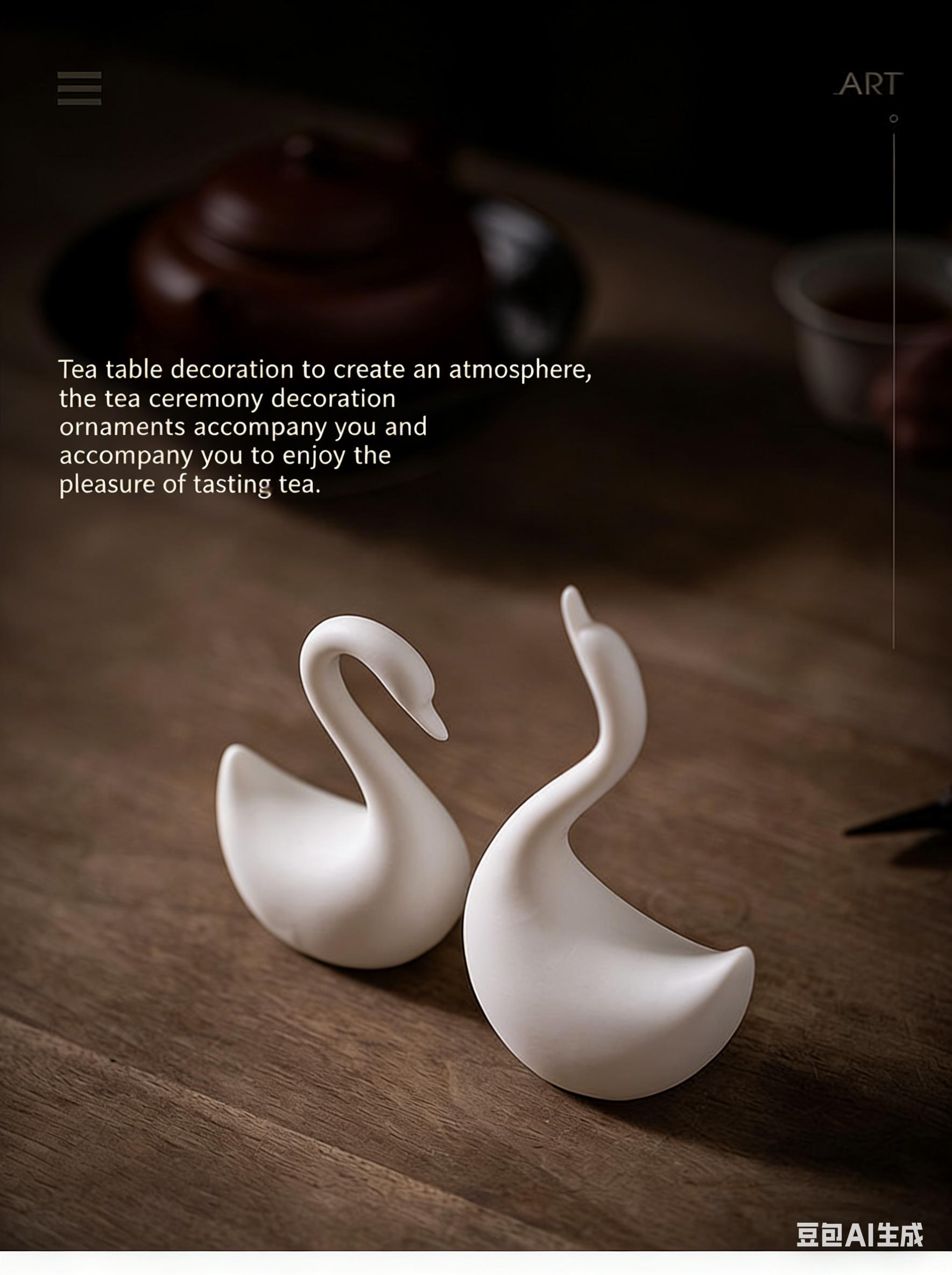 Creative Ceramic Swan Couple Ornaments, White Porcelain Tea Pet Ornaments For Tea Tables And Coffee Tables, Small Swan Ceramic Decorations