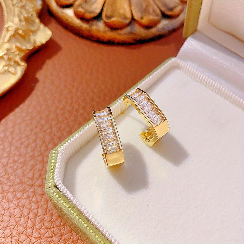 [1 Pair C-Shaped Stud Earrings] 14K Golden Plated Copper Hoop Earrings with Cubic Zirconia- Minimalist Everyday& Festival Jewelry, Year-Round Versatile Accessory, Festival Accessories, Sophisticated Style, Luxurious Finish