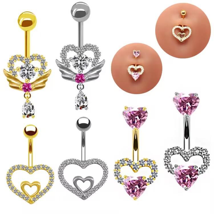 Heart-shaped navel ring, navel stud, navel ornament, water drop pendant, navel ring body piercing jewelry