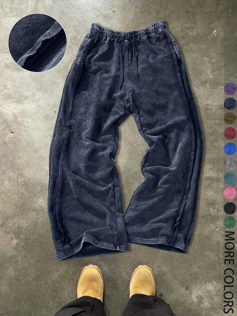 Men's Streetwear Cotton Joggers, Loose Fit Elastic Waist Knit Pants, Washed Fabric with Vintage Details, Casual Fashion for Daily Wear