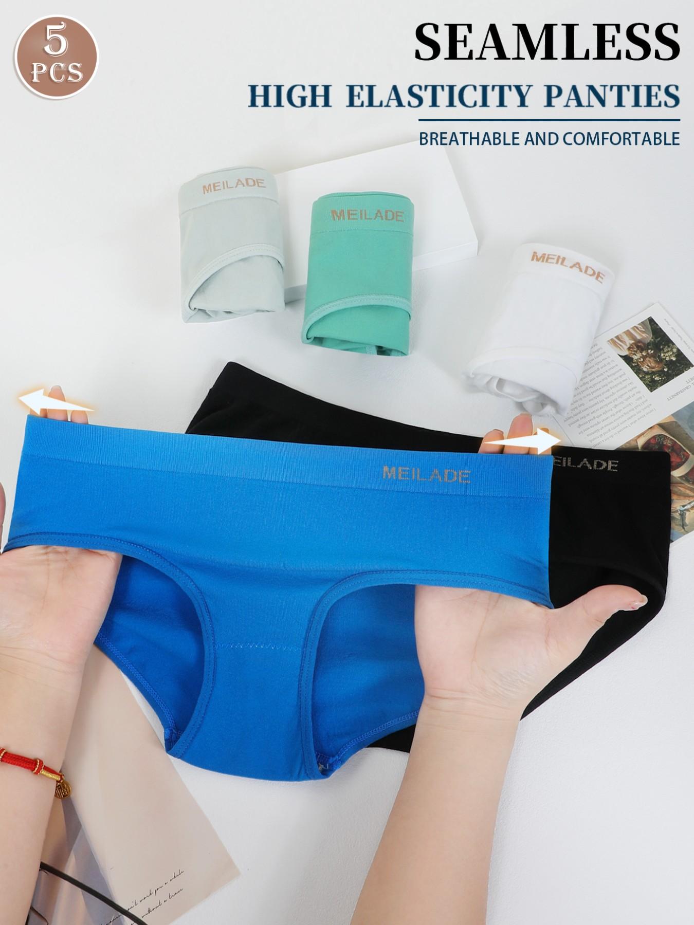 5Pcs Seamless Panties Mid Waist Maillard Color Women's Briefs Lifting Buttock High Elasticity Panty Comfortable & Breathable Woman Lingerie Ladies Flat Belly Sheath Underwear