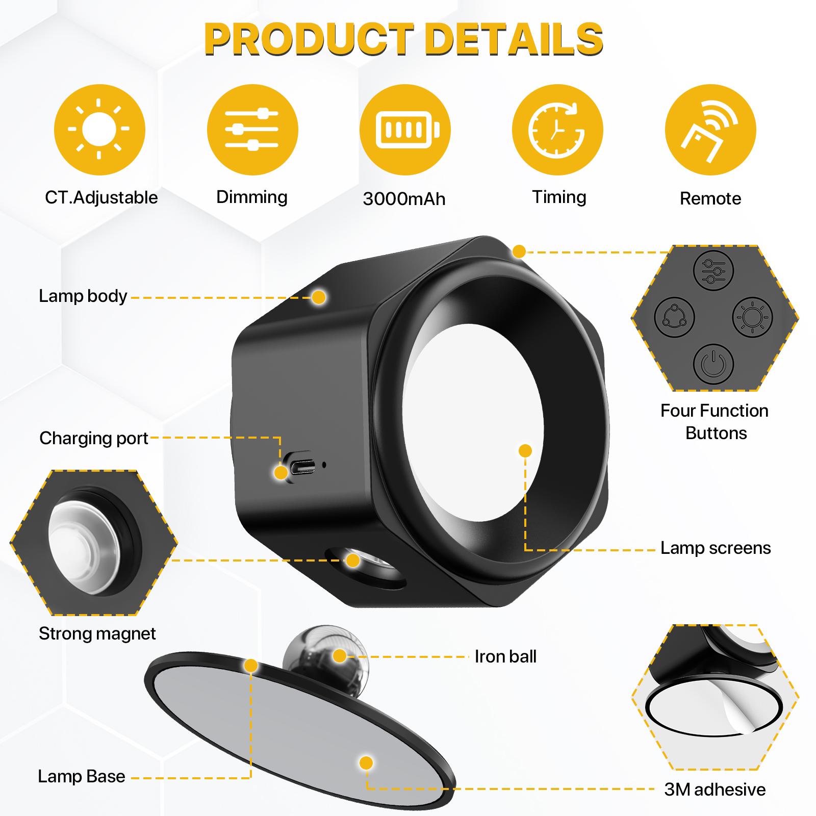 GALENTAL Up and Down Wireless Wall Lamp, Magnetic Rechargeable RGB light, Remote and Button Control Wall Sconce,Adjustable Night Light, Book Lights for Bedroom,living room,Kids Study,Display Wall,Hallway,Kitchen,Stair,Basement