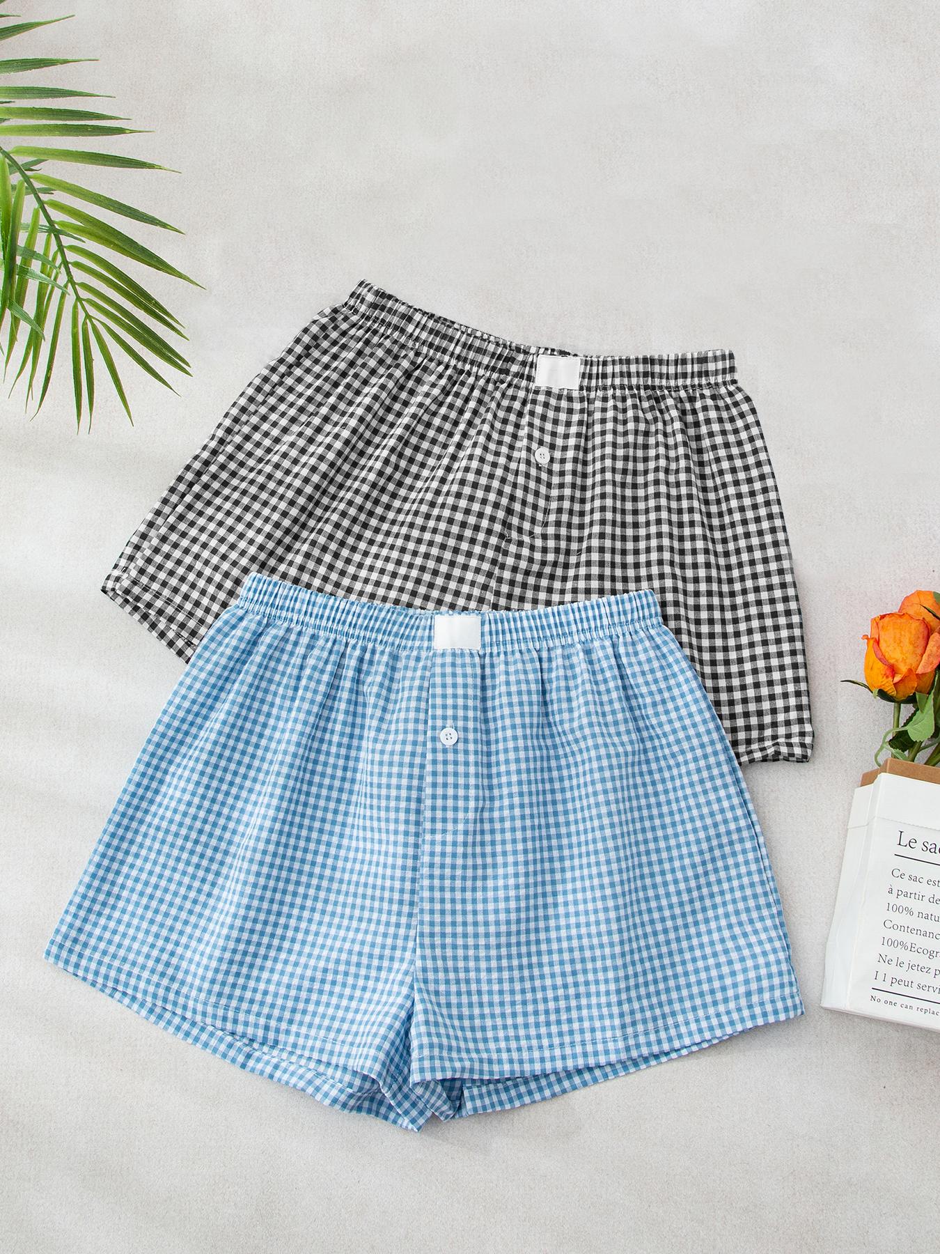 Women's Plaid Print Pajama Shorts, Casual Comfy Breathable Pajama Shorts for Daily Wear, Ladies Sleepwear Loungewear for Summer