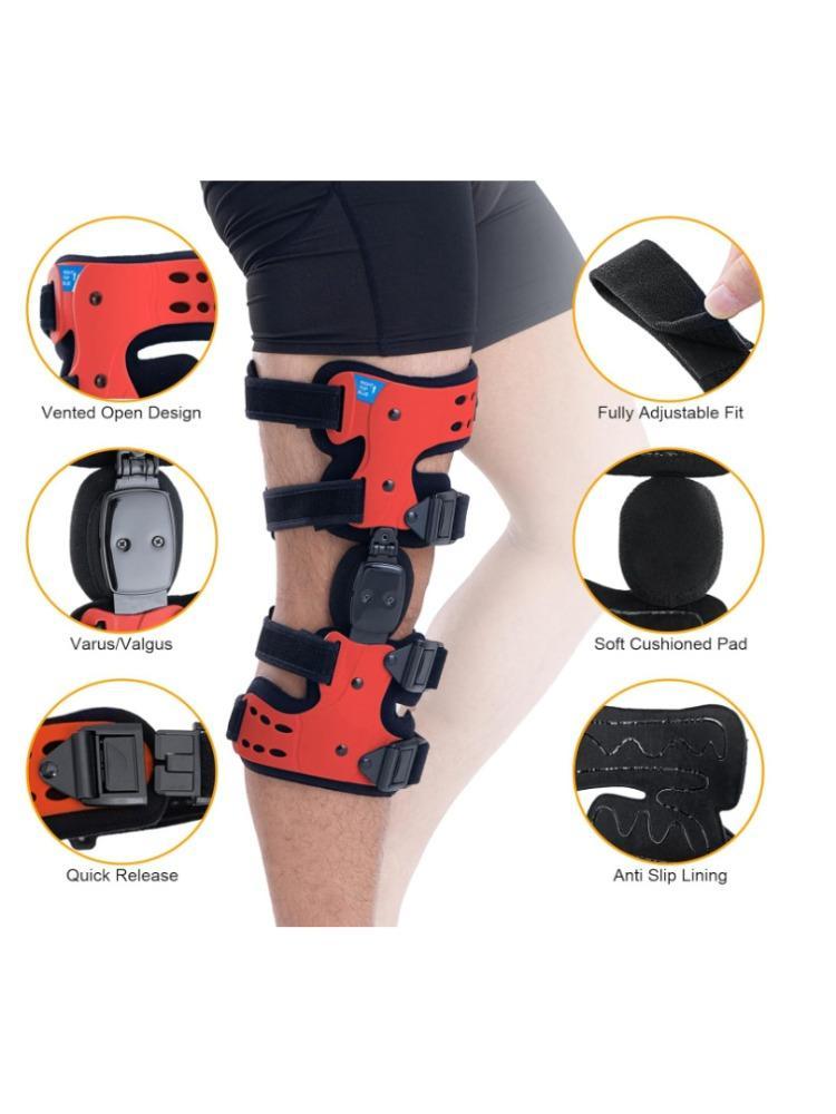 Functional Hinged Knee Support Brace, Adjustable Knee Stabilizer with Compression Wrap, Knee Unloader for Knee Instability, Swelling, Post-Injury Recovery, for Athletes & Seniors