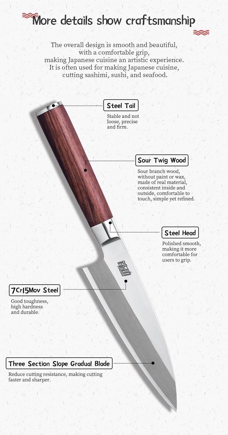 1 pc Japanese Yanagiba Knife Professional Deba Knife 16.5-24CM, 4-6mm Blade Thickness, Multi-purpose Sashimi Knife for Sushi and Fish Preparation