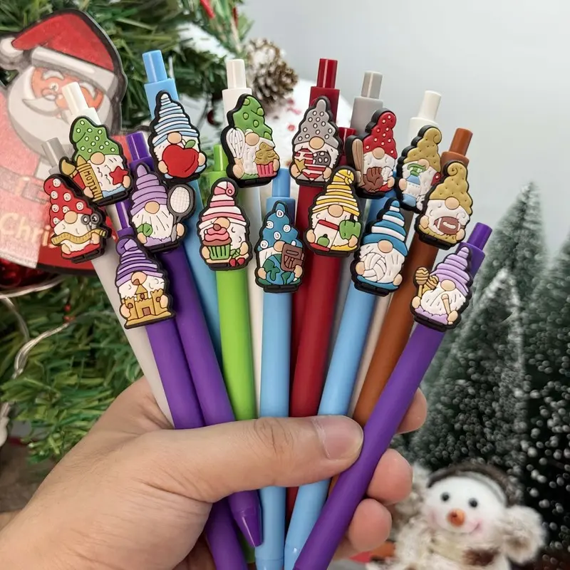 18/28pcs Creative Cute Cartoon Christmas Gnome Doll Shaped Retractable Ballpoint Pens, includes 8/18 random pens, 10 refills, Back-to-School & Christmas Holiday Series, Push-Type Ballpoint Pens, Colors Random