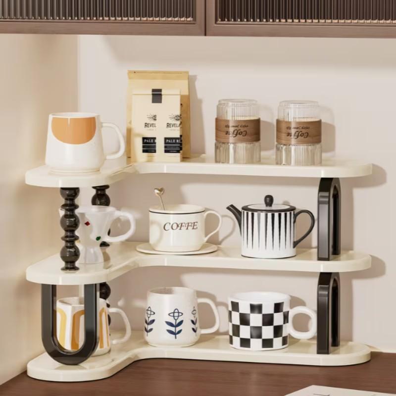 Corner Cup Holder Rack, Luxury Desktop Tea Coffee Mug Organizer, Kitchen Spice Storage Shelf, Home Standing Rack