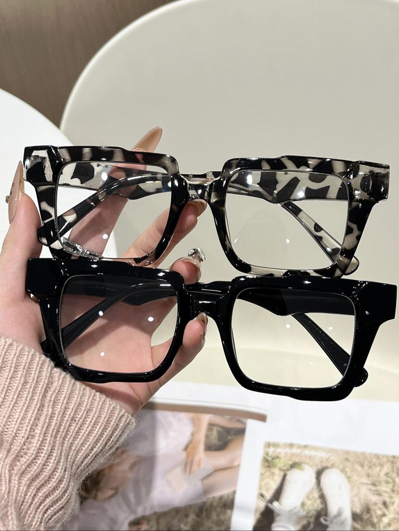Women's Vintage Flat Mirror Glasses, 2 Pairs Traveler Frames, Perfect for Back-To-School, Office, Casual Activities, Leopard Pattern Eyeglasses