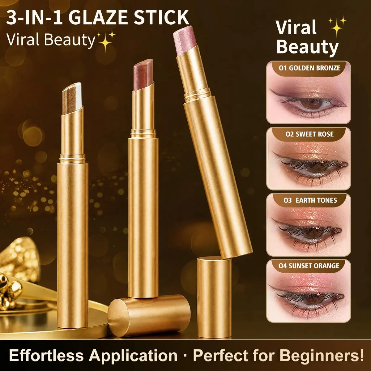 3 Colors in 1 Swipe! Gradient Eyeshadow Stick, Creamy Shimmer Eye Shadow Pencil, Waterproof Long Lasting Smudge-Proof Glitter Makeup, Easy One-Step Eye Makeup for Women, Natural to Glam Look Perfect Eye Makeup Eye Shadow Makeup eyeshadow palette