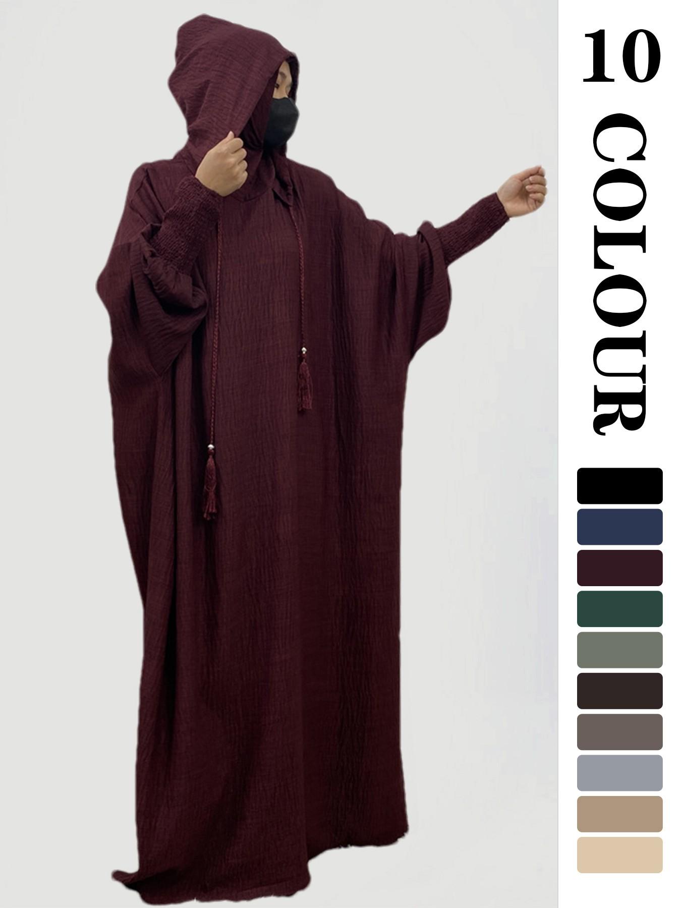 Women's Solid   Hooded   Dress, Casual Long Sleeve Dress for Fall & Winter, Women's Islamic Clothing for Daily Wear, Modesty Muslim Clothing