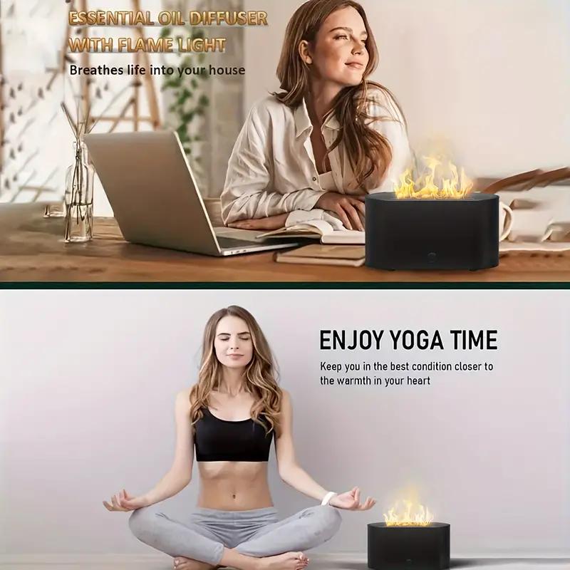 Simulation Flame Air Humidifier, Electric Aroma Diffuser, Noiseless Operation, Upgraded 7 Flame Colors, Noiseless, Essential Oil Diffuser, Suitable for Home and Travel, Ideal for Asthma and Respiratory Relief, Face Care Product