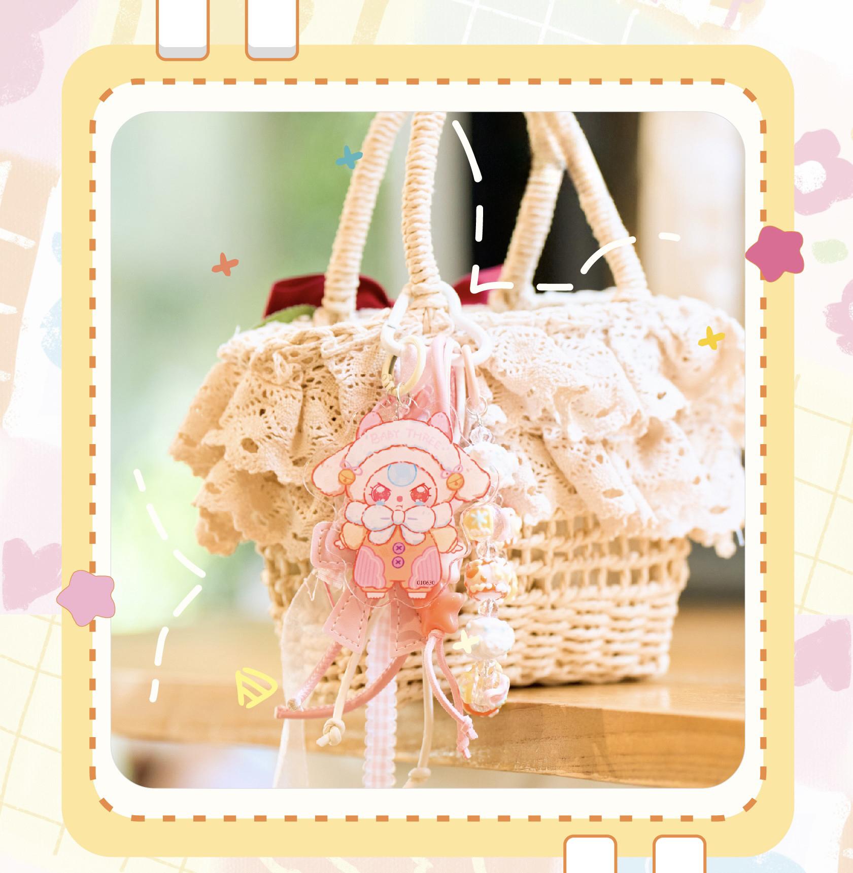 Baby Three Love Chain Time Plush Keychain Blind Box - Cute Mini Stuffed Animal Mystery Keyring with, Kawaii Collectible Charm for Bag, Backpack, Car, Couple Gift, Trendy Accessories