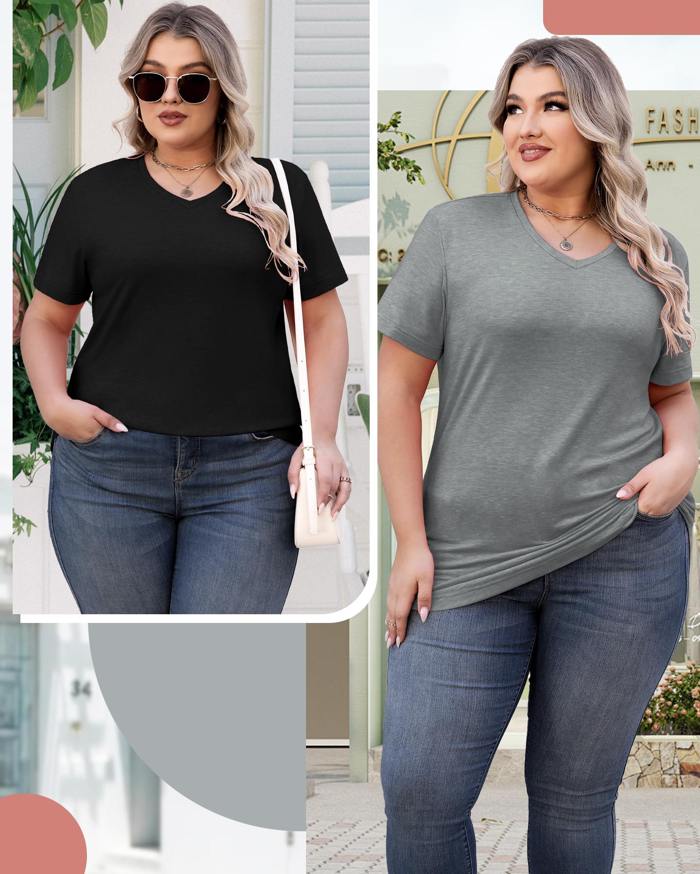 VILIGO Women's Casual V-Neck Plain Tees – Set of 4, Assorted Colors, Curved Hem for All-Day Comfort