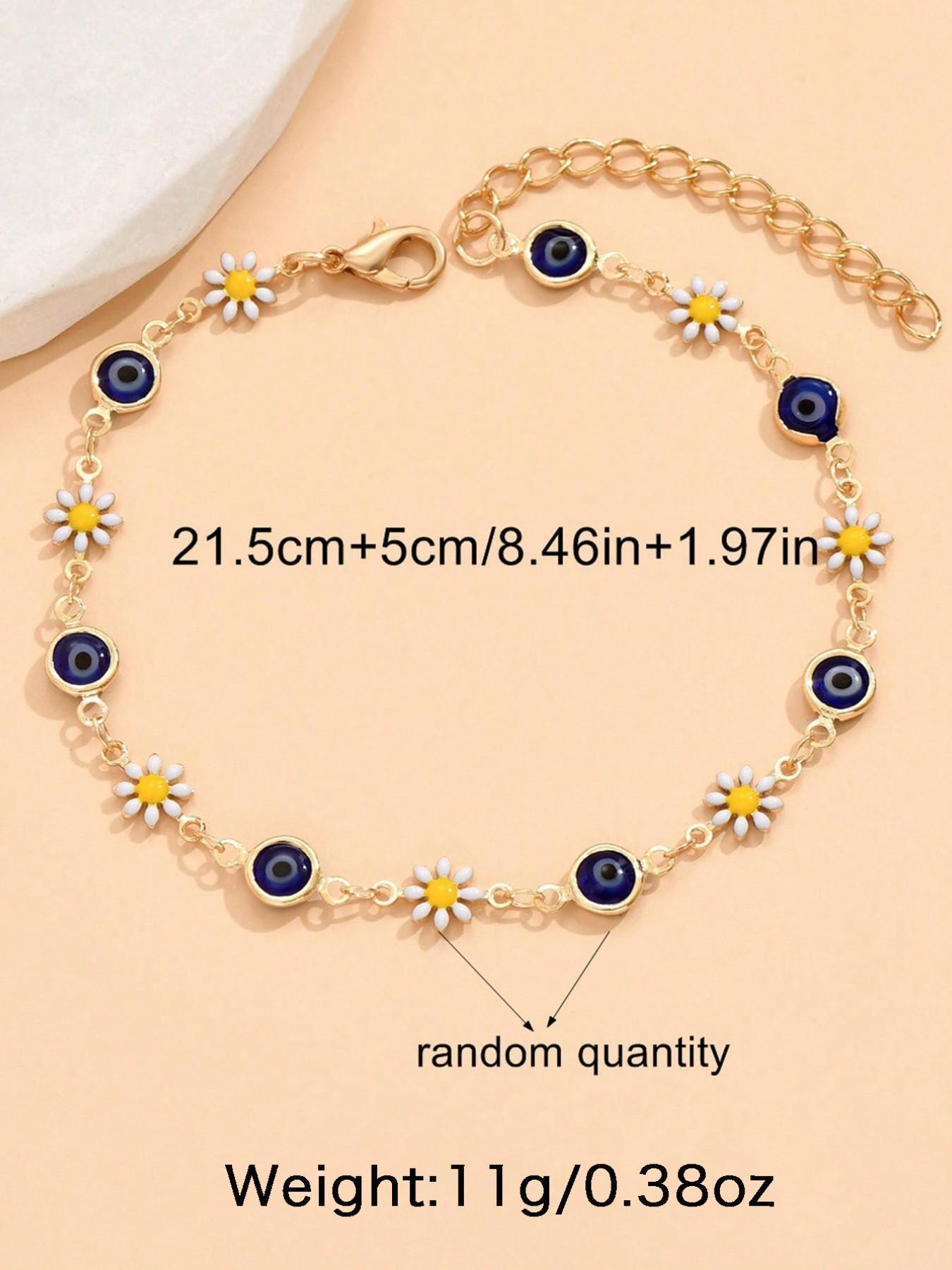 Elegant Daisy Anklet, Boho Style Blue Turquoise Eye Elephant Metal Chain, Summer Beach Foot Jewelry for Women, Trendy Accessory
