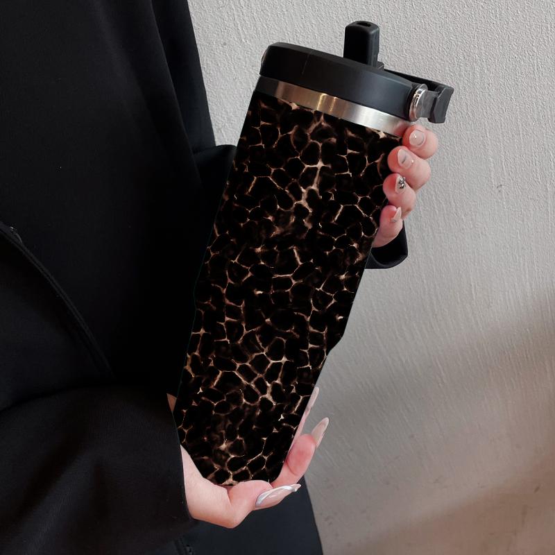 30oz Insulated Tumbler Cup with Straw, Meteor Leopard Print, Dual-Use Cold Hot, Ideal for Sports Outdoor Office Home, Best Gift #GLOBAL PICKS