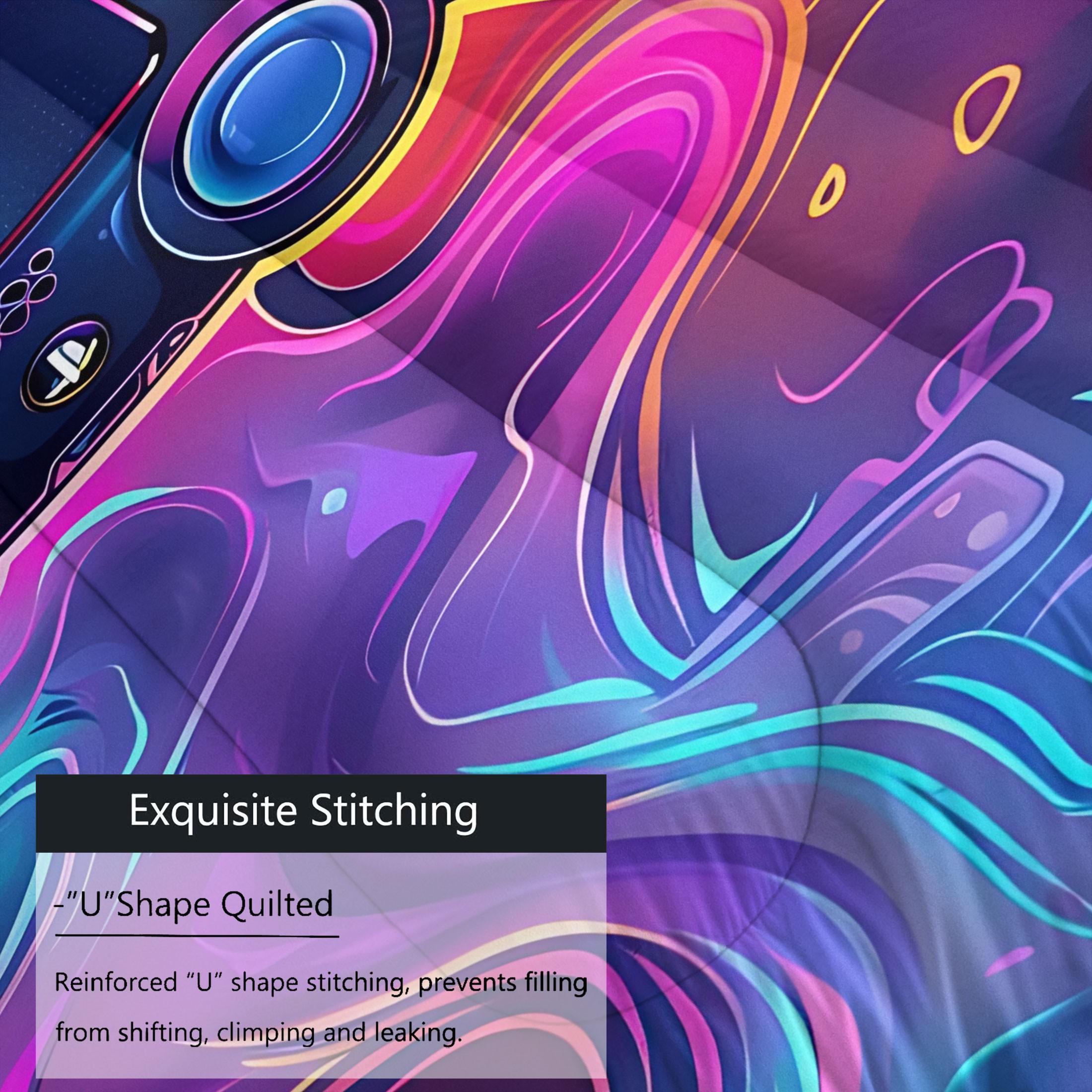 Street Graffiti Game Controller Comforter Set,Includes 1 Comforter & 1-2 Pillowcases,Neon Gamer Themed Print Bedding Set,Soft Breathable All-Season Gamer Bedding,for Teen Boys Bedroom Gamer Room Dorm Decor,Perfect Gift for Video Game Lovers