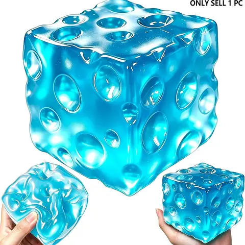 Giant Jelly Cheese Cube Squishy Toy, Transparent Moldable Squeeze Fidget, No-Rebound Sensory Stress Relief for Desk, Squishies Stress Relief