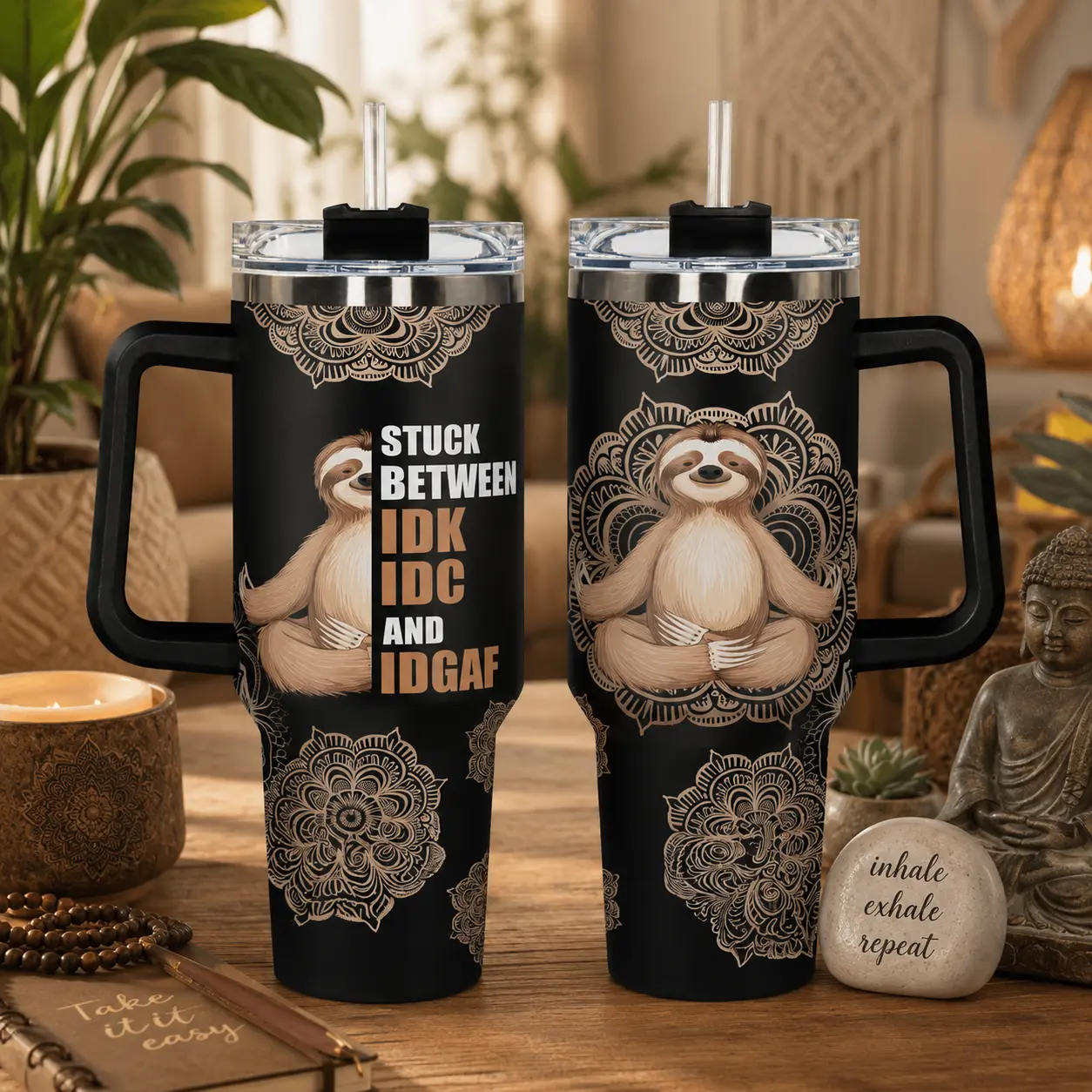 Sloth Pattern Tumbler with Lid, 1 Count  40oz  Stainless Steel Water Bottle, Insulated and Durable Water Cup for Birthdays, Holidays, Gift for Family, Friends, Coworkers, Drinkware, Insulated Tumblers