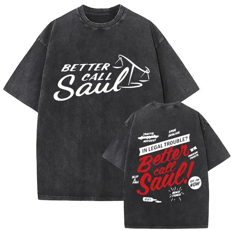Better Call Saul Vintage Washed T Shirts Heisenberg Breaking Bad Graphic Print T-shirts Men's Cotton Retro Short Sleeves T Shirt