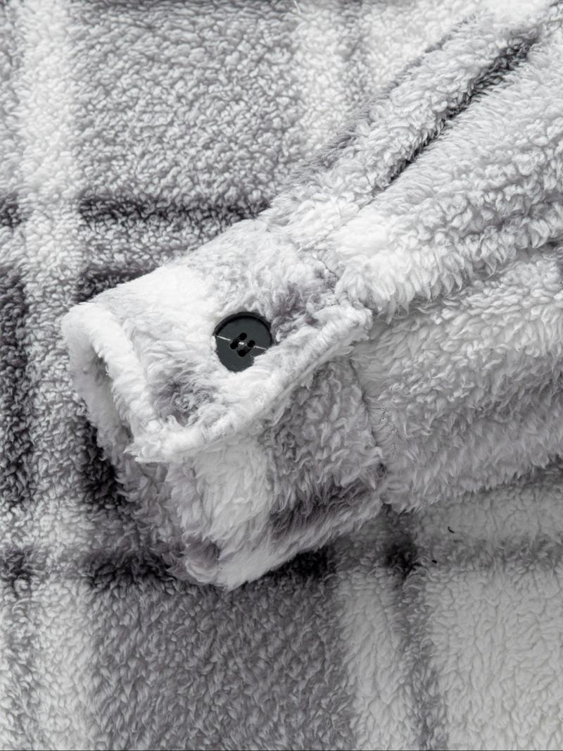 Men's Plaid Button Front Jacket Coat, Casual Warm Fleece Outerwear, Long Sleeve Lapel Design, Ideal for Daily Wear & Outdoor Activities