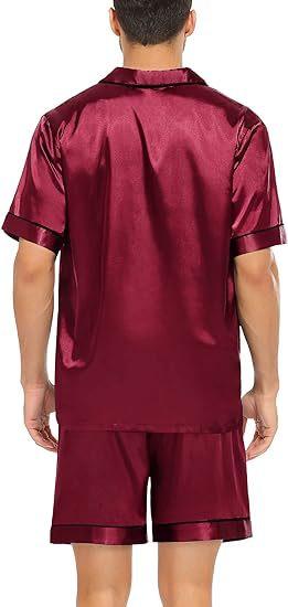 Women's & Men's Matching Satin Pajama Set, Short Sleeve Lounge Wear, Comfortable Couple Nightwear for Valentine's Day, Anniversary, Homewear