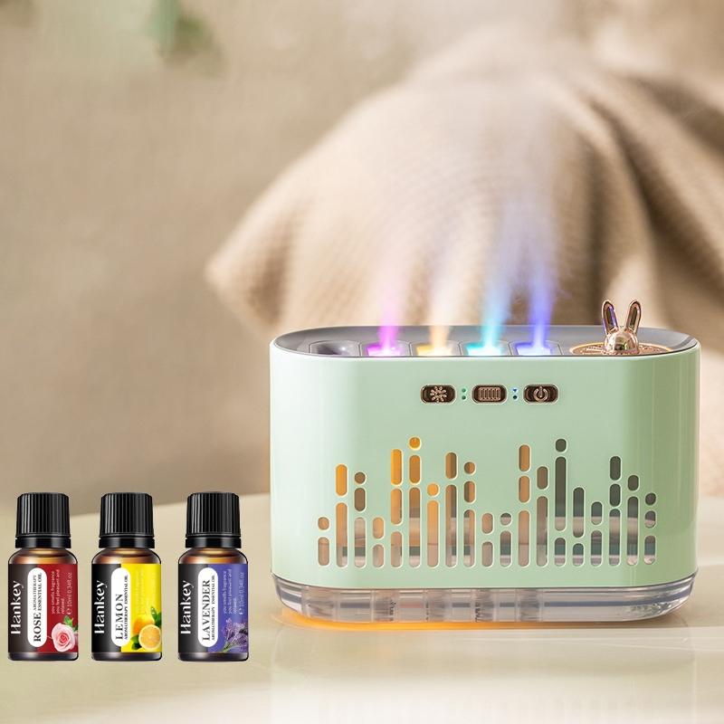 Music Sensor Humidifier Diffuser with Colored Flame and Sound Spray, 700ml, USB Powered Humidifier, with Aromatherapy Essential Oils, 7-Color LED Auto-Off, Timer, for Bedroom, Home Office, Fragrance Machine