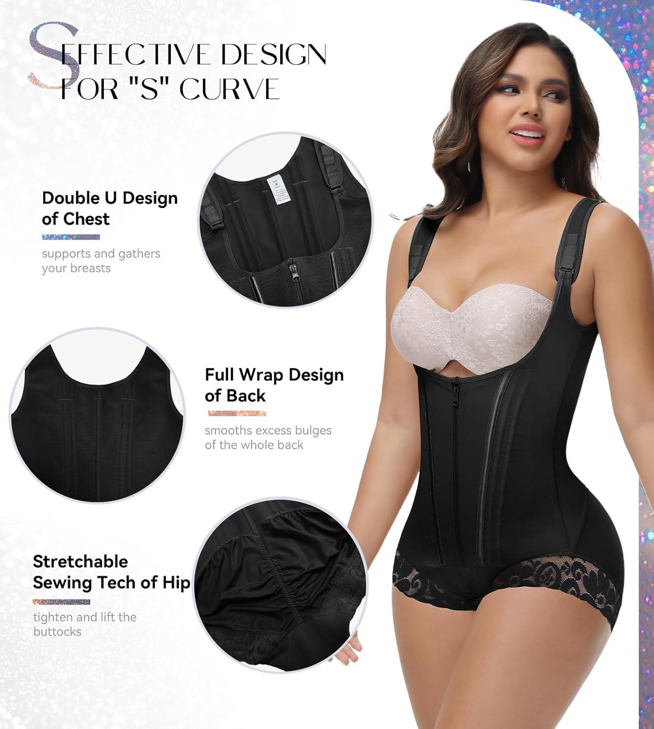 SHAPESHE 2-Layer Corset Shapewear for Women Tummy Control Butt Lifter Thong Garment