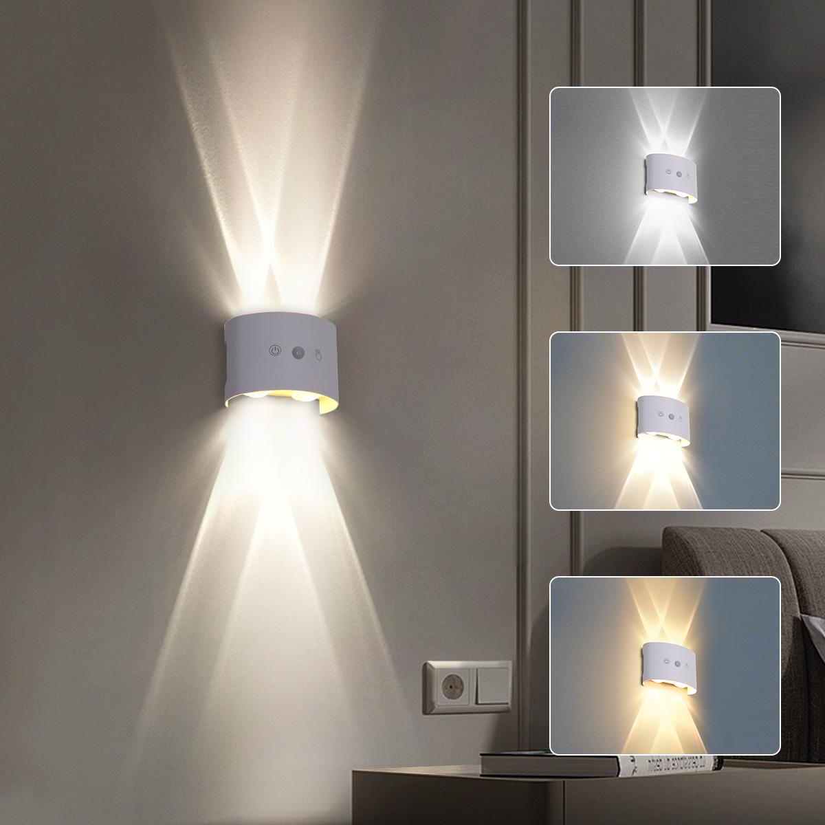 USB Rechargeable Motion Sensor Night Light, Touch Control, Adjustable 3 Color LED Step Lamp, Wall Mounted Wireless LED Night Light