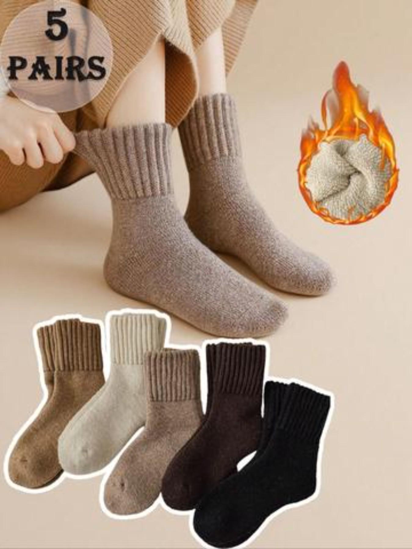 Women's Plain Mid-Calf Crew Socks, Warm Fuzzy Thickened Socks, Ideal for Sports and Fitness, Casual All-Season Slim-Fit Socks